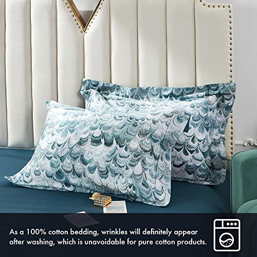 MILDLY 100% Long Staple Cotton King Duvet Cover Set, Aqua Blue Peacock Tail Plume Pattern Printed Comforter Cover Set - Image 5
