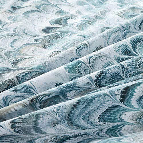 MILDLY 100% Long Staple Cotton King Duvet Cover Set, Aqua Blue Peacock Tail Plume Pattern Printed Comforter Cover Set - Image 2