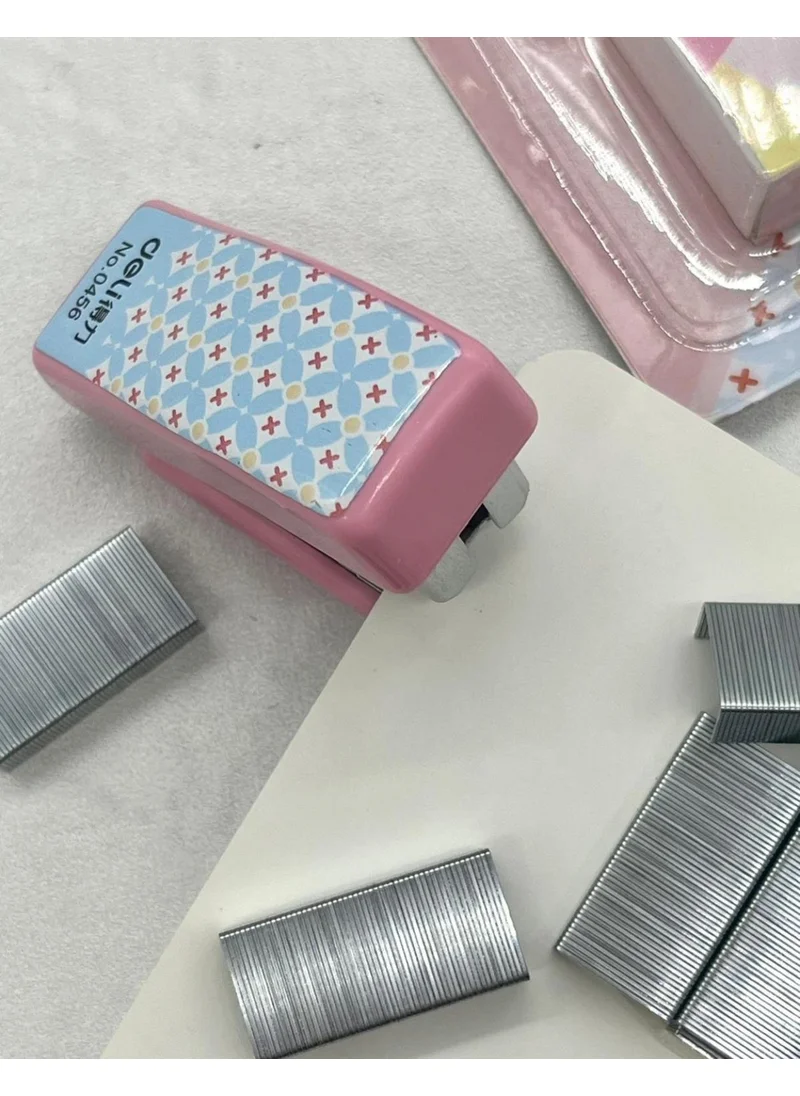 Kağıt Gemi Dükkan Paper Ship Shop Mini Pink Stapler with Blue Pattern