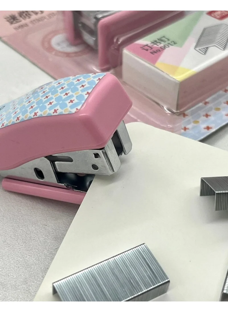 Kağıt Gemi Dükkan Paper Ship Shop Mini Pink Stapler with Blue Pattern