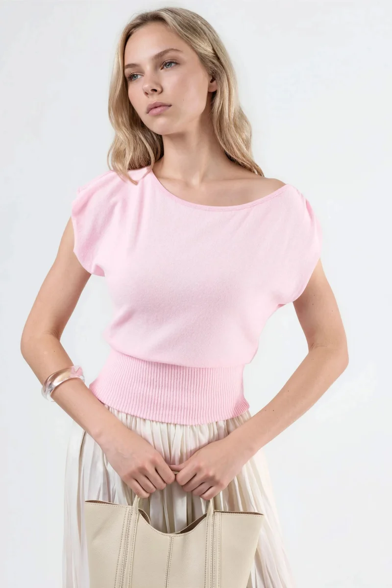 Busem BUSEM Boat Neck Ribbed Blouse