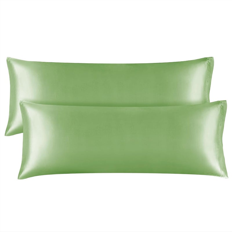 Satin Body Pillow Cover 2 Pack, Super Soft and Cooling Body Pillow Pillowcase for Hair and Skin, Breathable Silky Full Long Pillowcase Cover(20"x54", Sage Green) - Image 1