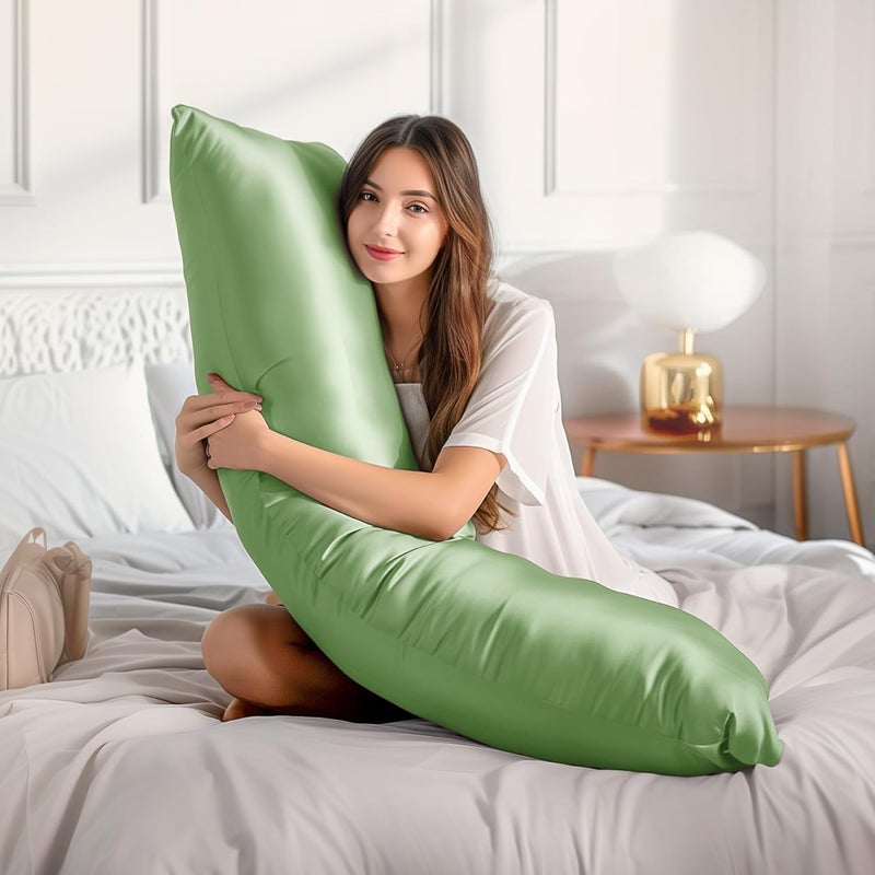 Satin Body Pillow Cover 2 Pack, Super Soft and Cooling Body Pillow Pillowcase for Hair and Skin, Breathable Silky Full Long Pillowcase Cover(20"x54", Sage Green) - Image 3