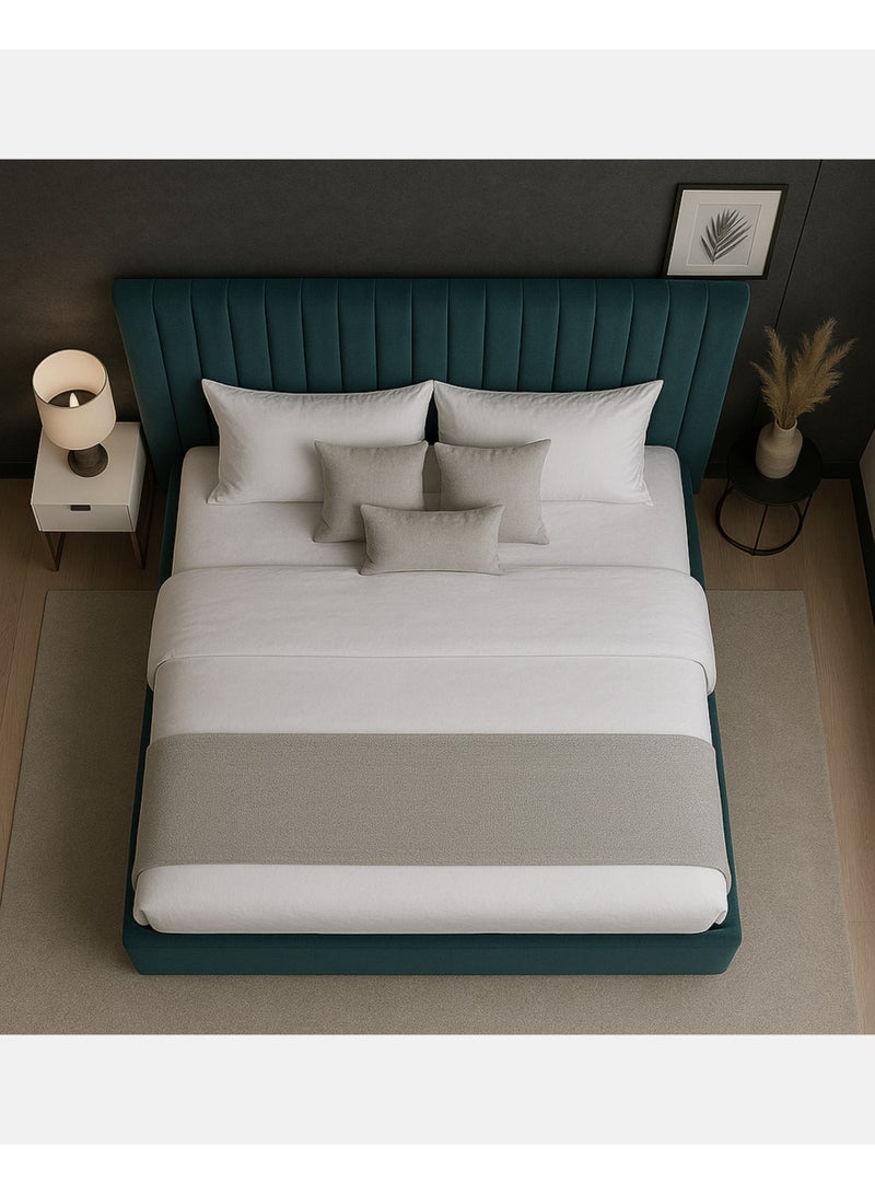 KUSTOMDECO سرير فخم مبطن بقطيفة زرقاء مع مسند رأس مرتفع | إطار سرير حديث قابل للتخصيص مع تخزين للغرفة | سرير مزدوج بحجم 120x200 سم - Image 4