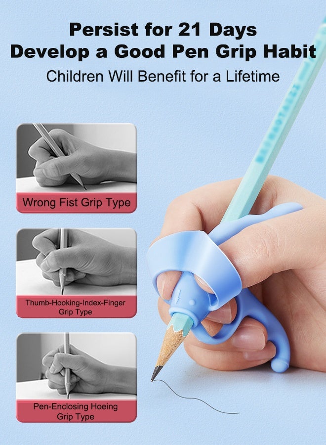 2Pack Pencil Grips, Soft Silicone Pencil Holders, Handwriting Posture Correction Finger Grip for Kids, Universal Handwriting Corrector Grip for Preschoolers, Handwriting Aid Correction Tool (Blue) - Image 4