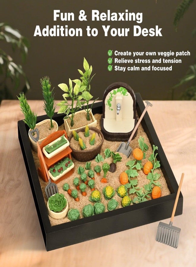 Dreamon Zen Sand Garden for Desk - Vegetable Gardening Themed Sand Tray Therapy Kit with 56 Accessories & Encouragement Cards - Meditation Room & Office Stress Relief Toy - Funny and Novelty Gift Idea - Image 3