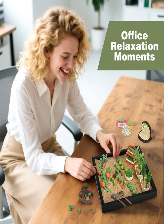 Dreamon Zen Sand Garden for Desk - Vegetable Gardening Themed Sand Tray Therapy Kit with 56 Accessories & Encouragement Cards - Meditation Room & Office Stress Relief Toy - Funny and Novelty Gift Idea - Image 4