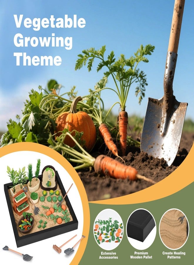 Dreamon Zen Sand Garden for Desk - Vegetable Gardening Themed Sand Tray Therapy Kit with 56 Accessories & Encouragement Cards - Meditation Room & Office Stress Relief Toy - Funny and Novelty Gift Idea - Image 5