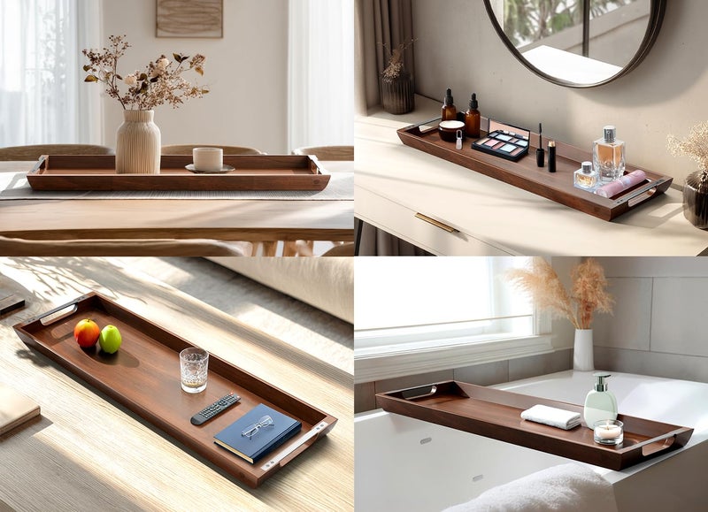 Dofira Large Acacia Wood Serving Tray with Metal Handles - 36" Long Charcuterie Board for Cheese, Meat & Appetizers - Perfect for Kitchen, Entertaining, Gatherings & Home Decor - Image 5