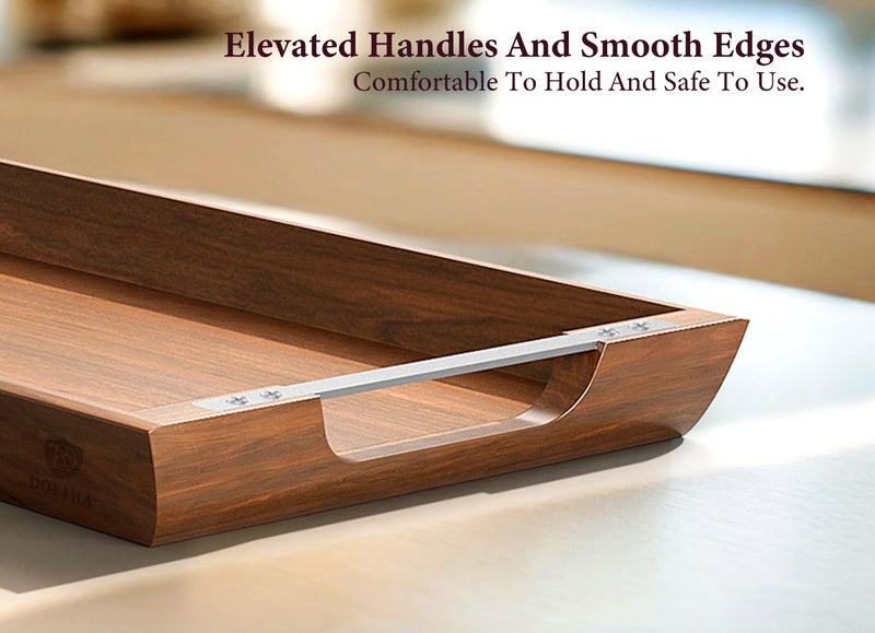 Dofira Large Acacia Wood Serving Tray with Metal Handles - 36" Long Charcuterie Board for Cheese, Meat & Appetizers - Perfect for Kitchen, Entertaining, Gatherings & Home Decor - Image 3