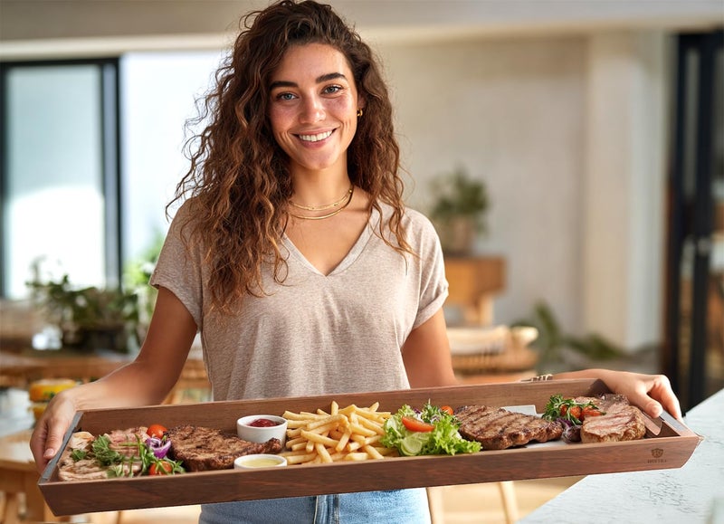 Dofira Large Acacia Wood Serving Tray with Metal Handles - 36" Long Charcuterie Board for Cheese, Meat & Appetizers - Perfect for Kitchen, Entertaining, Gatherings & Home Decor - Image 4