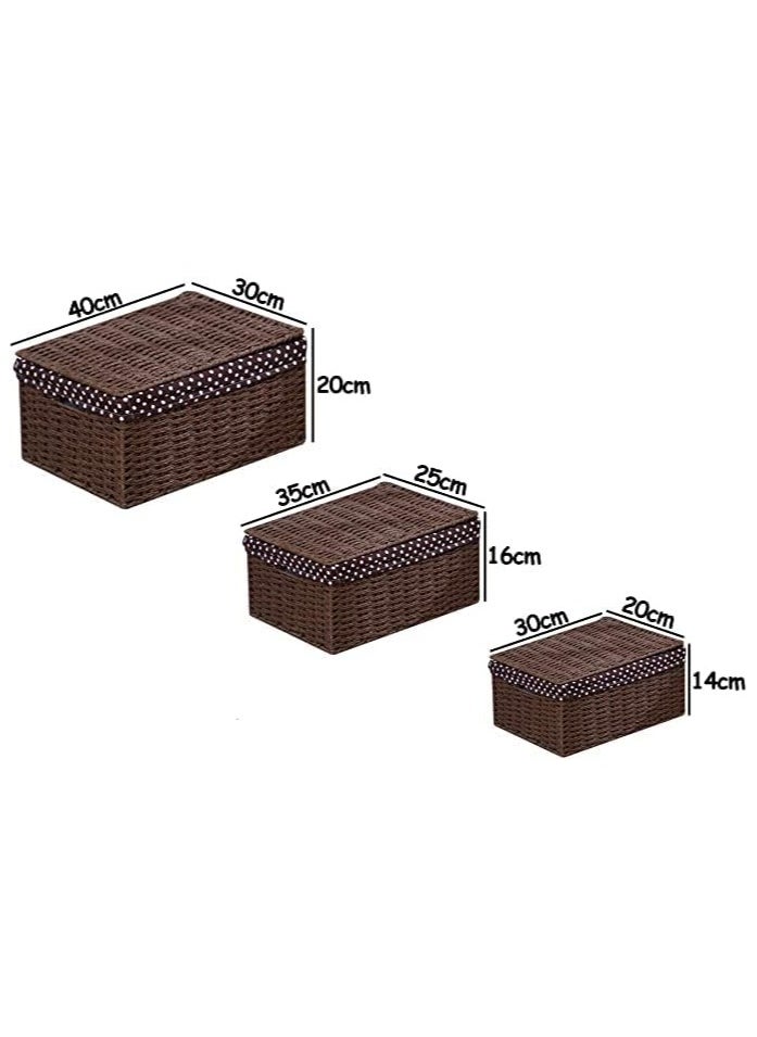 LINGWEI - Storage Basket with Lid Set of 3 Wicker Baskets for Storage Decorative Storage Boxes for Shelves Woven Basket Storage Bins Nesting Wicker Baskets Storage Organization with Lid - Image 1