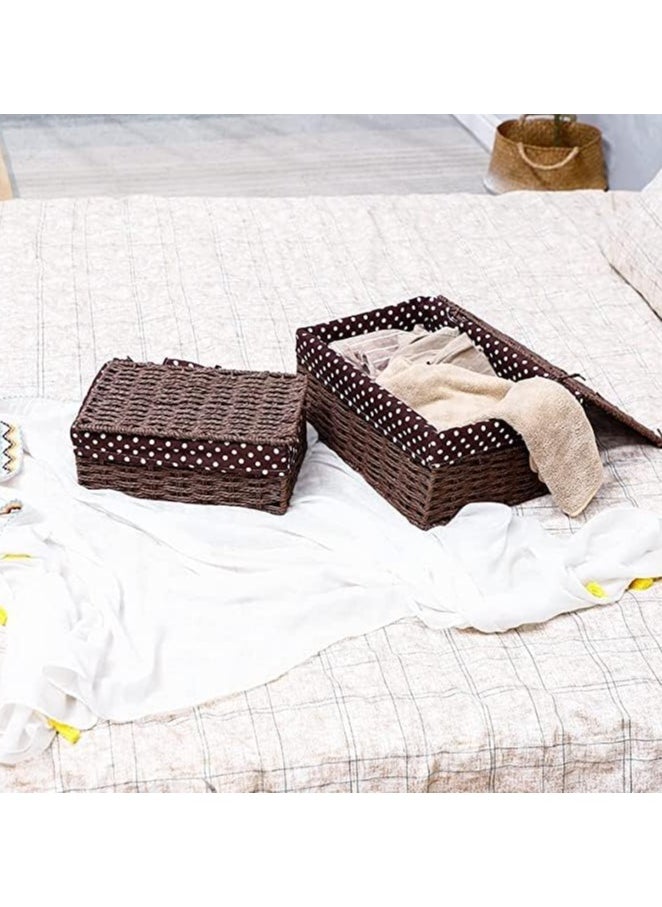 LINGWEI - Storage Basket with Lid Set of 3 Wicker Baskets for Storage Decorative Storage Boxes for Shelves Woven Basket Storage Bins Nesting Wicker Baskets Storage Organization with Lid - Image 1