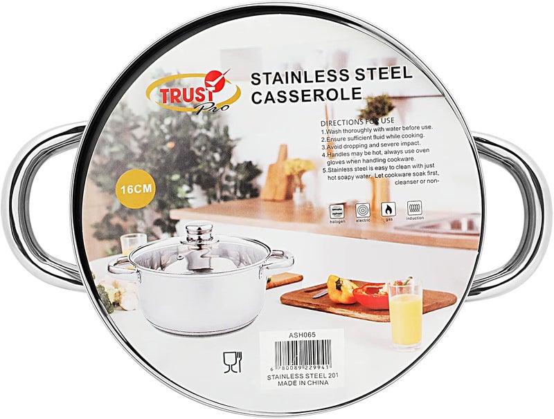 Repeated detach compatible build Stainless Steel Casserole with Glass Lid, 16 cm, Stainless Steel Multi-goal comprehensive design - Image 2