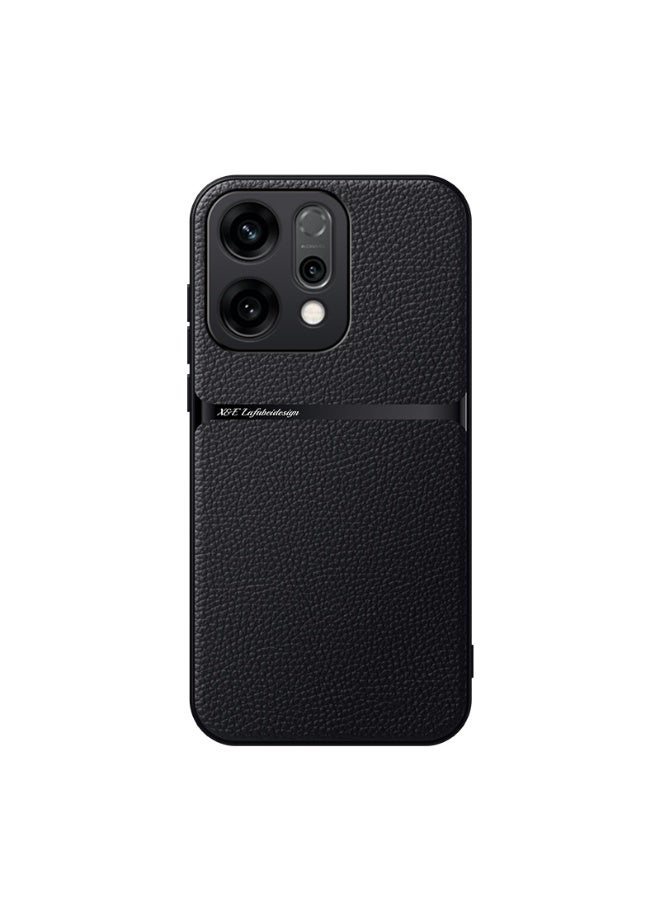 Phone Case Cover Leather TPU Back Case Cover shock resistant Compatible with Oppo Reno 14  (Black) - Image 1