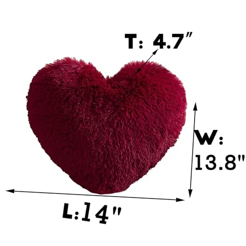 MorroMorn Fluffy Heart Throw Pillows Shaggy Decorative Pillow for Sofa Couch Bed Cute Room Decor Decorations for Women Girls Kids Dark Red - Image 3