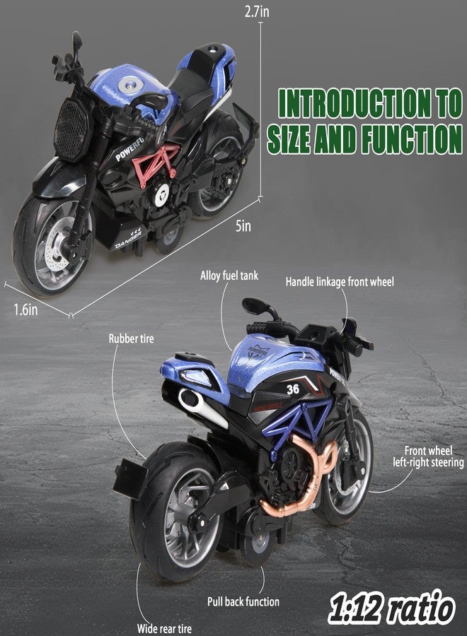 lausomile Alloy Metal Diecast Motorcycle Toy Set, 4 Pack of 1:12 Scale Die-Cast Motorcycles Model with Light&Sounds, Pull Back Function Toy Moto Bike for Kids Boys Girls and Collectors Ages 3 and up - Image 3