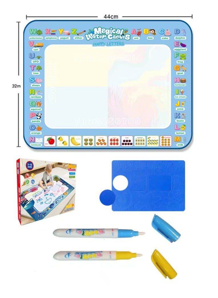 Magic Water Drawing Mat - Large Aqua Doodle Mat with Rainbow Color Background, Reusable Mess-Free Coloring Pad for Kids, Educational Water Painting Toy with Pens and Stencils  - Image 2