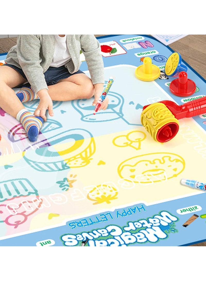 Magic Water Drawing Mat - Large Aqua Doodle Mat with Rainbow Color Background, Reusable Mess-Free Coloring Pad for Kids, Educational Water Painting Toy with Pens and Stencils  - Image 3