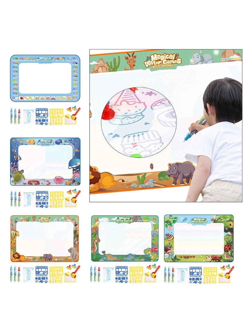 Magic Water Drawing Mat - Large Aqua Doodle Mat with Rainbow Color Background, Reusable Mess-Free Coloring Pad for Kids, Educational Water Painting Toy with Pens and Stencils  - Image 5