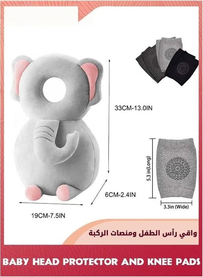EETU Baby Head Protector And Knee Pads Set,Toddlers Safety Pad Cushion Adjustable Backpack For Crawling Walking,Backpack Back Protection,Elephant - Image 2