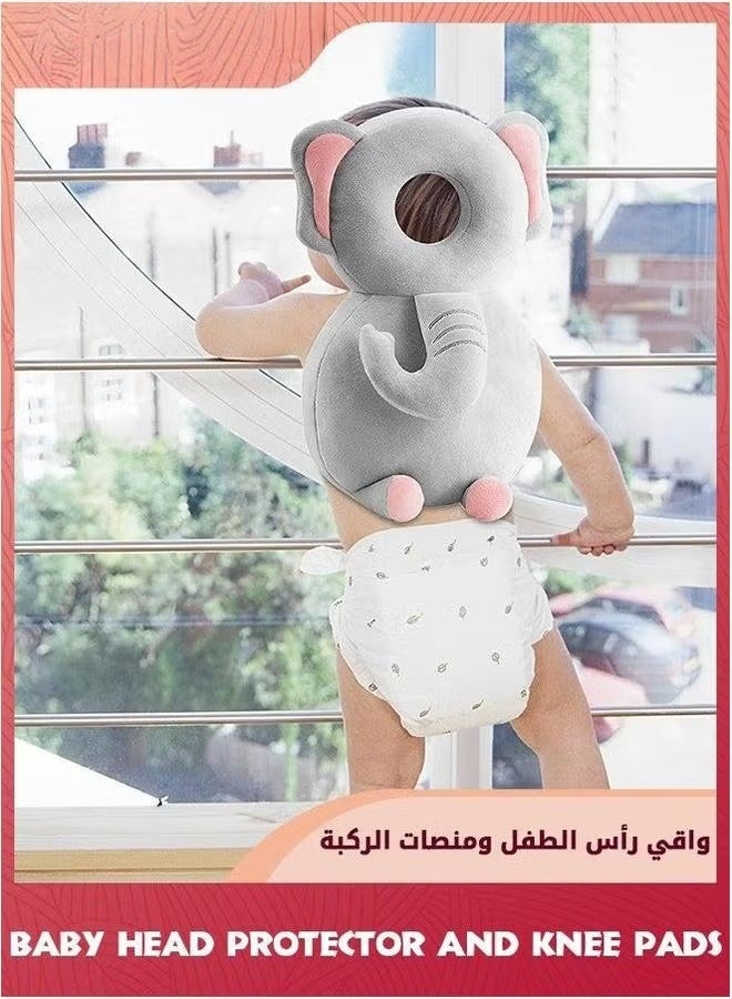 EETU Baby Head Protector And Knee Pads Set,Toddlers Safety Pad Cushion Adjustable Backpack For Crawling Walking,Backpack Back Protection,Elephant - Image 3