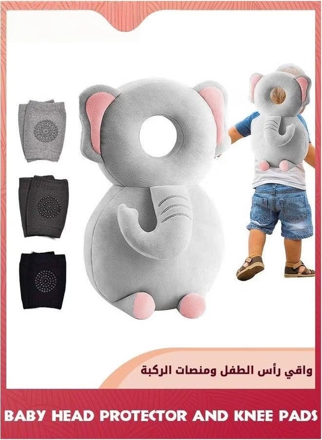 EETU Baby Head Protector And Knee Pads Set,Toddlers Safety Pad Cushion Adjustable Backpack For Crawling Walking,Backpack Back Protection,Elephant - Image 1