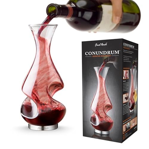 Final Touch Conundrum Wine Decanter Aerator - Superior Aeration & Oxygenation, Two-Phase Aeration Process, Enhances Flavor & Aroma, Elegant Stainless Steel Base, 375ml Capacity (WDA600) - Image 1