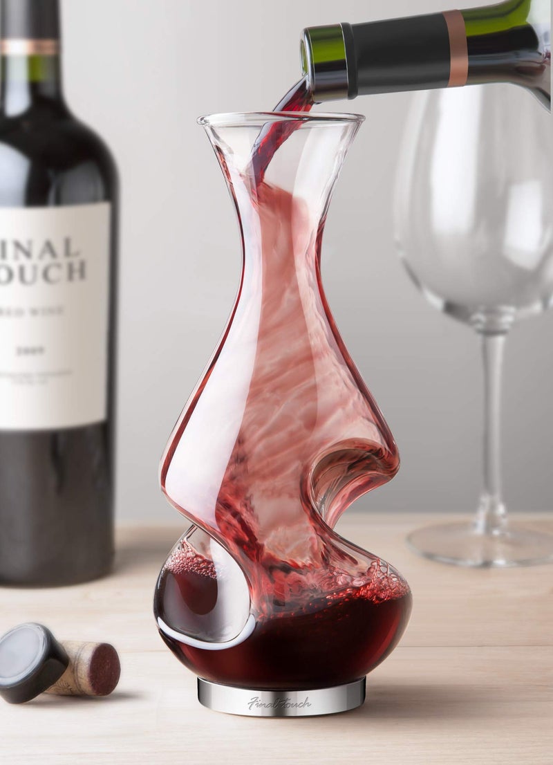 Final Touch Conundrum Wine Decanter Aerator - Superior Aeration & Oxygenation, Two-Phase Aeration Process, Enhances Flavor & Aroma, Elegant Stainless Steel Base, 375ml Capacity (WDA600) - Image 2