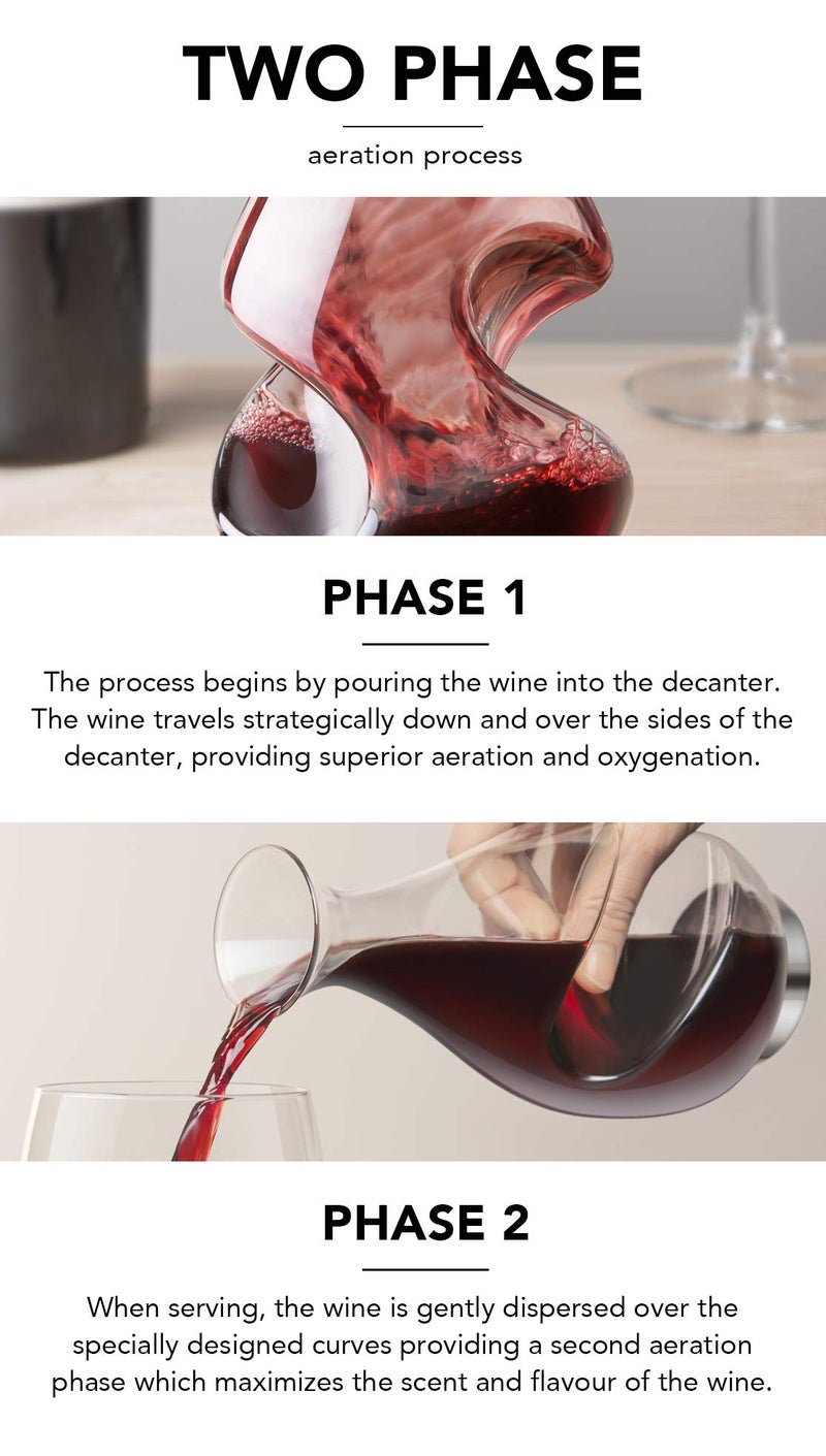 Final Touch Conundrum Wine Decanter Aerator - Superior Aeration & Oxygenation, Two-Phase Aeration Process, Enhances Flavor & Aroma, Elegant Stainless Steel Base, 375ml Capacity (WDA600) - Image 3