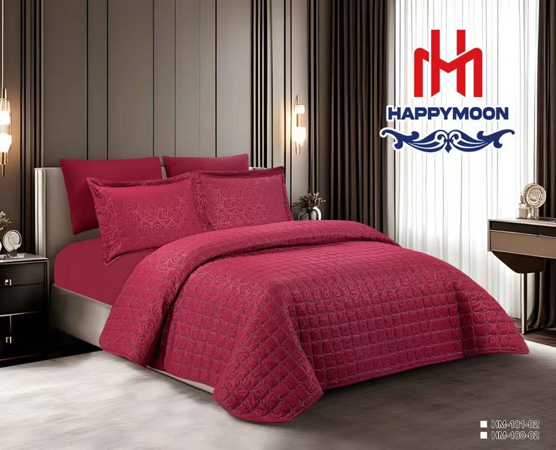 HAPPYMOON طقم لحاف الفراش Happymoon بحجم كينج - طقم سرير مبطن صلب مكون من 6 قطع من قماش ستوكات ، ويشمل لحاف ، وشرشف مطاطي ، وسادة وسادة وأغطية لنوم ناعم ومريح - Image 1