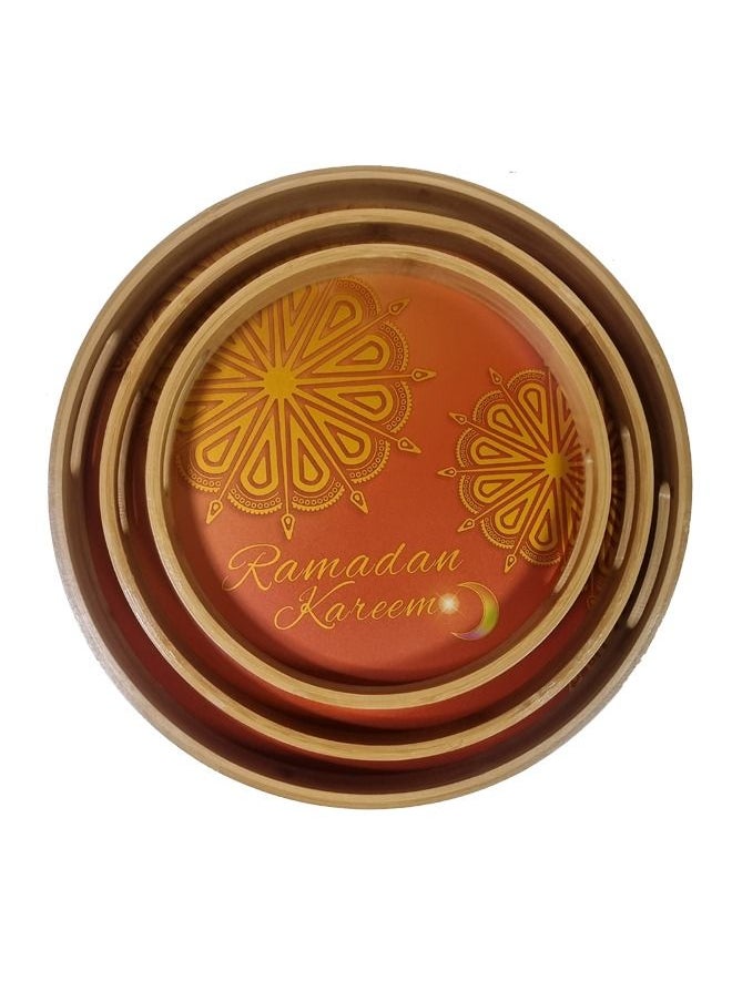 NKX - Set of 3  Round Serving Wooden Tray - Image 1