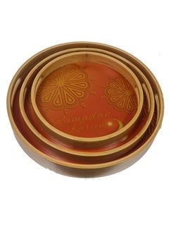 Set of 3  Round Serving Wooden Tray