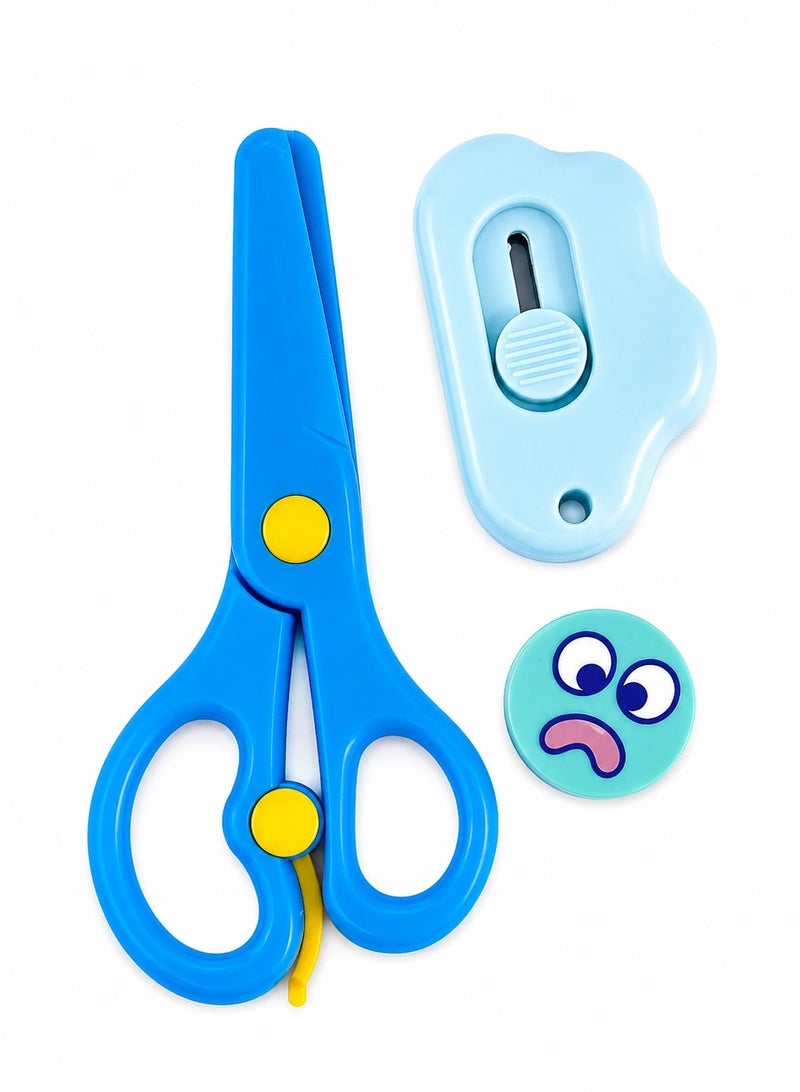 Smiling Kids Safety Craft Tool Set 3-Piece – Child Safe Scissors, Paper Cutter & Cartoon Eraser – School Supplies for Arts, Crafts & DIY - Image 1
