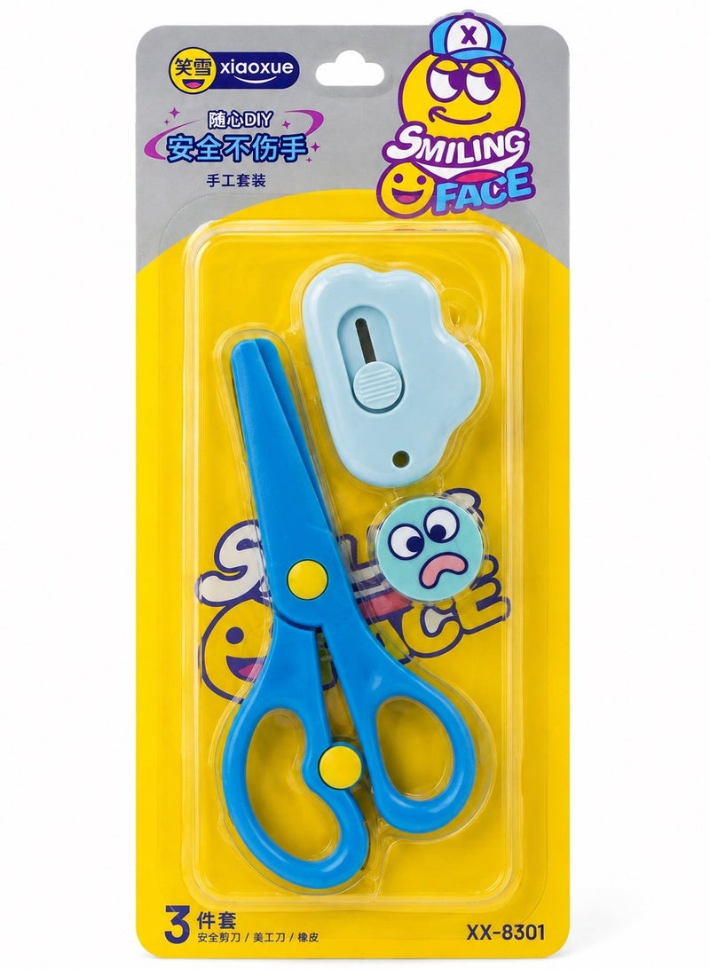 Smiling Kids Safety Craft Tool Set 3-Piece – Child Safe Scissors, Paper Cutter & Cartoon Eraser – School Supplies for Arts, Crafts & DIY - Image 3