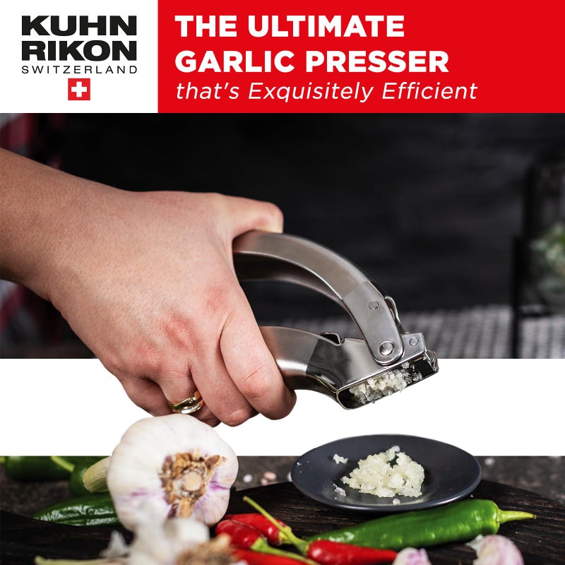 Kuhn Rikon Epicurean Garlic Press, Stainless Steel, 6.5 x 1 x 1.5 inches, Silver - Image 2