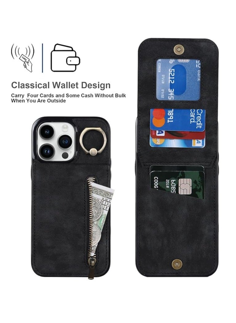 General Leather case for iPhone 15 Pro Max/15 Pro/15 Plus/15, slim soft case with stand and zipper card slot, scratch-resistant case  - Image 2