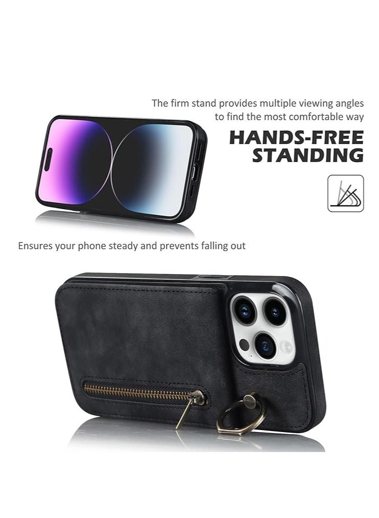 General Leather case for iPhone 15 Pro Max/15 Pro/15 Plus/15, slim soft case with stand and zipper card slot, scratch-resistant case  - Image 4
