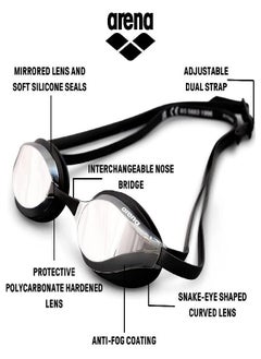 arena Arena Python Racing Swim Goggles for Men and Women, UV Protection, Anti-Fog, Dual Strap, Mirror Lens, Silver/Black  - Image 3