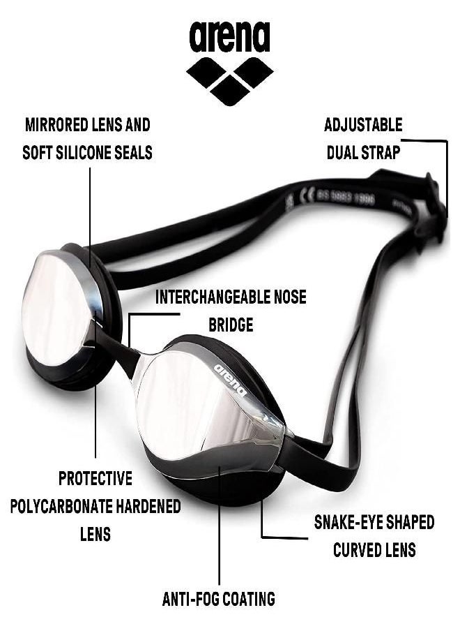 arena Arena Python Racing Swim Goggles for Men and Women, UV Protection, Anti-Fog, Dual Strap, Mirror Lens, Silver/Black  - Image 3
