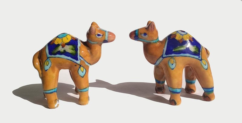 Shiv Kripa Blue Pottery Ceramic Decorative Camels Set of 2