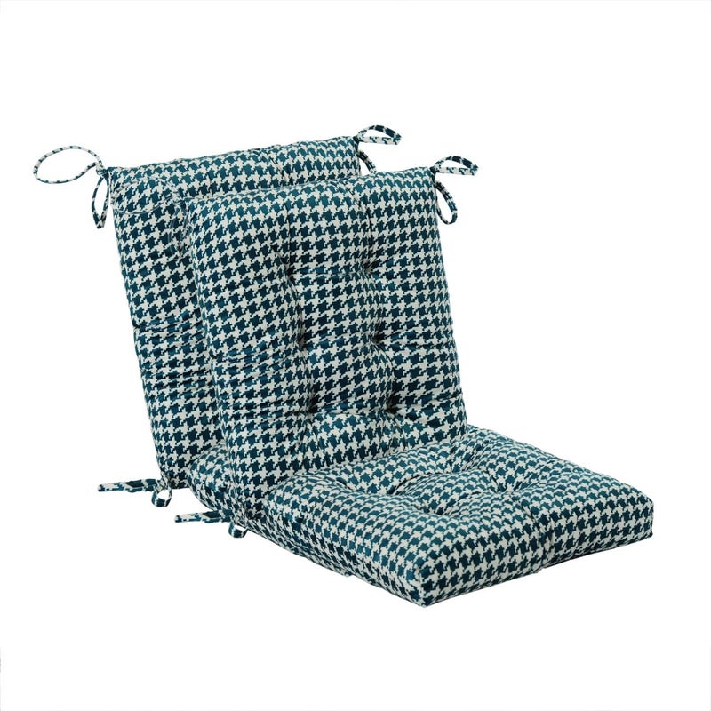 Makimoo Outdoor Patio Cushion, Rocking Chair Cushion, Tufted Pads, Set of Upper and Lower with Ties Pack of 2 (2 Sets) - Back 20"Ã—17", Seat 17"Ã—17" (Green Houndstooth) - Image 1