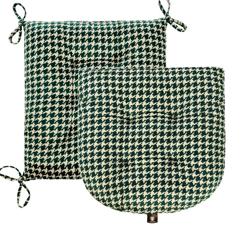 Makimoo Outdoor Patio Cushion, Rocking Chair Cushion, Tufted Pads, Set of Upper and Lower with Ties Pack of 2 (2 Sets) - Back 20"Ã—17", Seat 17"Ã—17" (Green Houndstooth) - Image 2