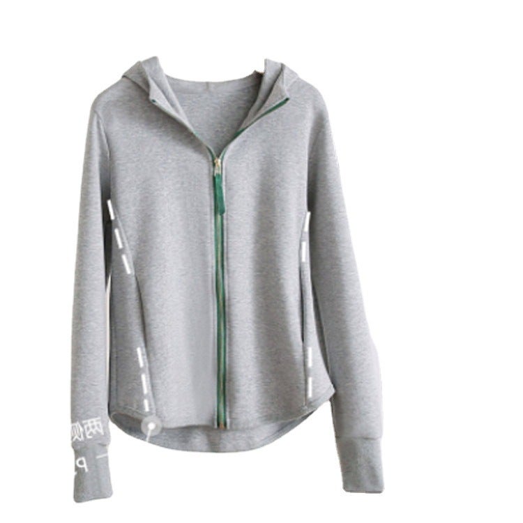 Slimming Zip-up Hoodie Womens Spring Jacket Light gray - Image 5