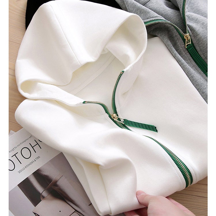 Slimming Zip-up Hoodie Womens Spring Jacket Light gray - Image 1