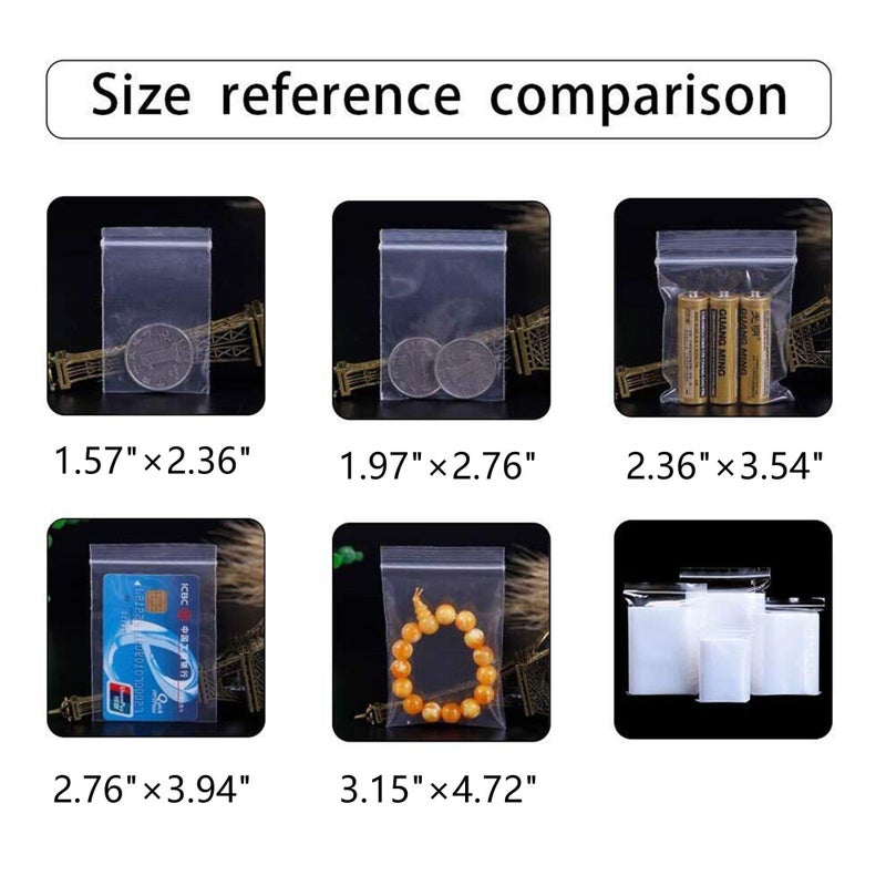 BornFeel Small Sealable Zipper Bags 500pcs 5 Assorted Sizes Clear Zipper Baggies Mini Plastic Jewelry Bag 2 Mil Tiny Poly Assorted Bags for Pills Candy Seeds Beads (7 Sizes to Choose from) - Image 2