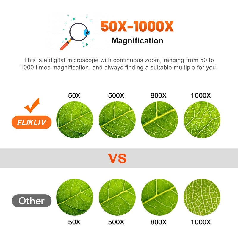 Elikliv Microscope, LCD Digital Coin Microscope 1000x, Coin Magnifier with 8 Adjustable LED Lights, PC View Compatible with Windows/MacBook, EDM4, 4.3-Inch - Image 3