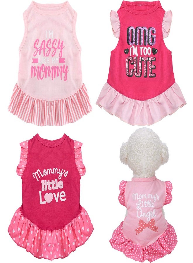 Weewooday 4 Pack Dog Dress Cute Pink Dog Clothes Skirt Girl Pet Princess Dress Puppy Summer Apparel Clothes Skirt Shirt with Ruffles Apparel for Small Puppy Cats Pet(M) - Image 1