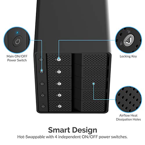 SABRENT 5-Bay USB 3.2 Gen 2 SATA Docking Station for 3.5” HDD/SSD, 10Gbps USB-C DAS, Tray-Less Hot-Swap, Aluminum Enclosure with 120mm Cooling Fan, Individual Power Switches, No RAID (DS-SC5B) - Image 4