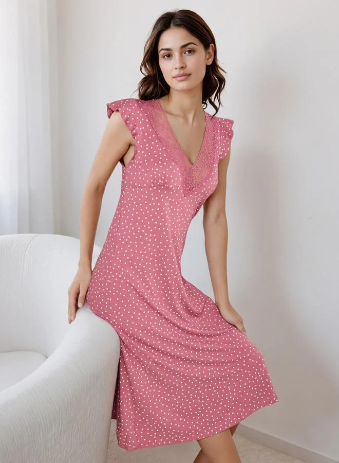 Splash FAV Midi Night Dress with Polka Dot Print